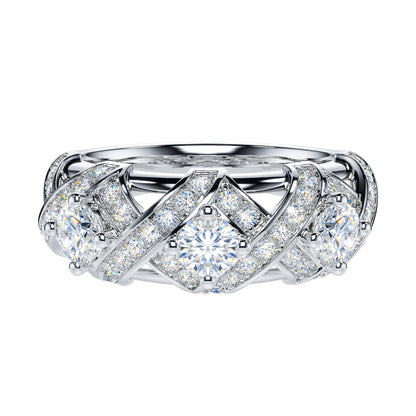 THELANDA Genuine Moissanite Sterling Silver 7.8mm Vintage Luxury Crossover Crown 3-Stone Promise Ring Wedding Ring For Her (6.5)