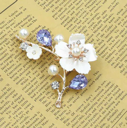 High-Grade Shell Crystal Plum Brooch for Parties