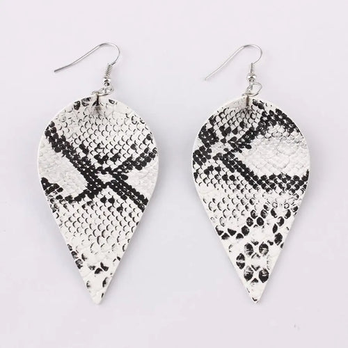 Snake Skin Leather Drop Earrings