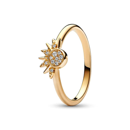 PANDORA Celestial Sparkling Sun Ring - Gold-Plated Ring for Women - Layering or Stackable Ring - Gift for Her - 14k Gold with Clear Cubic Zirconia - With Gift Box - Size 5
