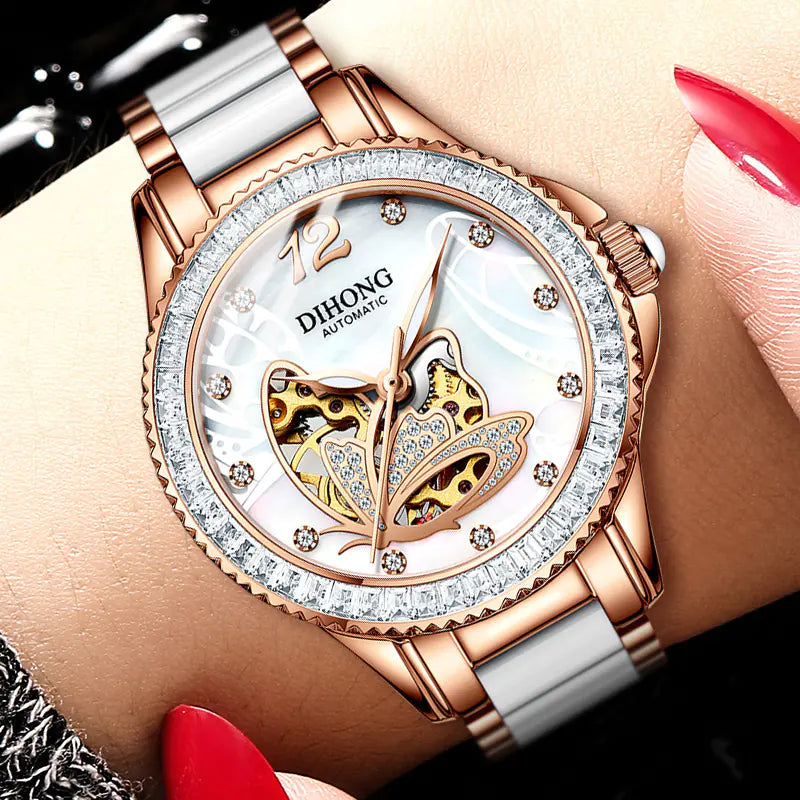Women's White Ceramic Automatic Watch with Luminous Features
