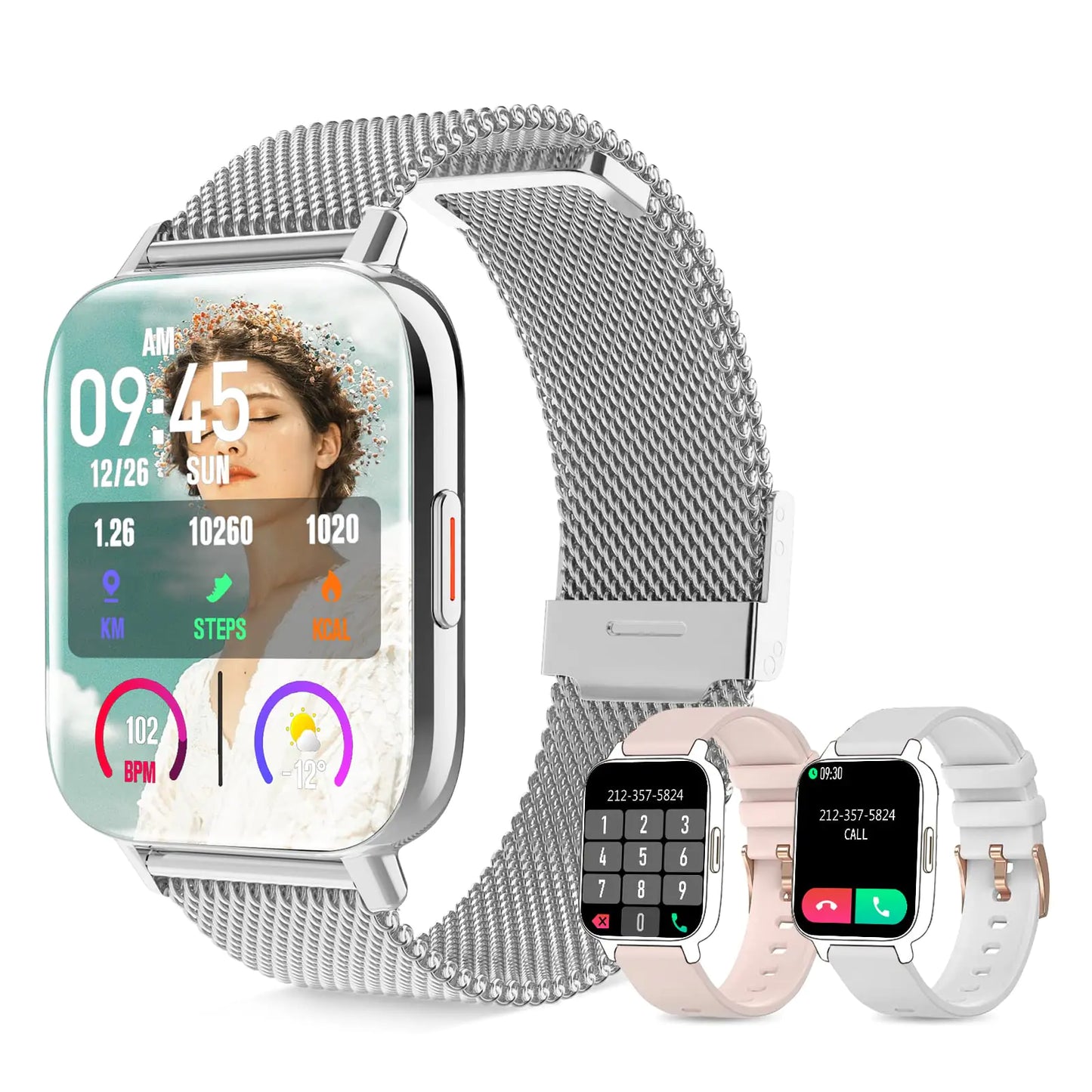 Lefitus Women Smart Watch with Bluetooth Call Fitness Tracker 1.7" Full Touchscreen with Heart Rate Monitor Smartwatch for Android iOS Waterproof Silver