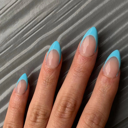 30 PCS Sky Blue French Tip Press on Nails Almond ShortSXVME Fake Nails Glue on Nails Medium ShortGel Nails Static NailsAcrylic Nails Press ons MediumShort False Nails Stick on Nails for Women