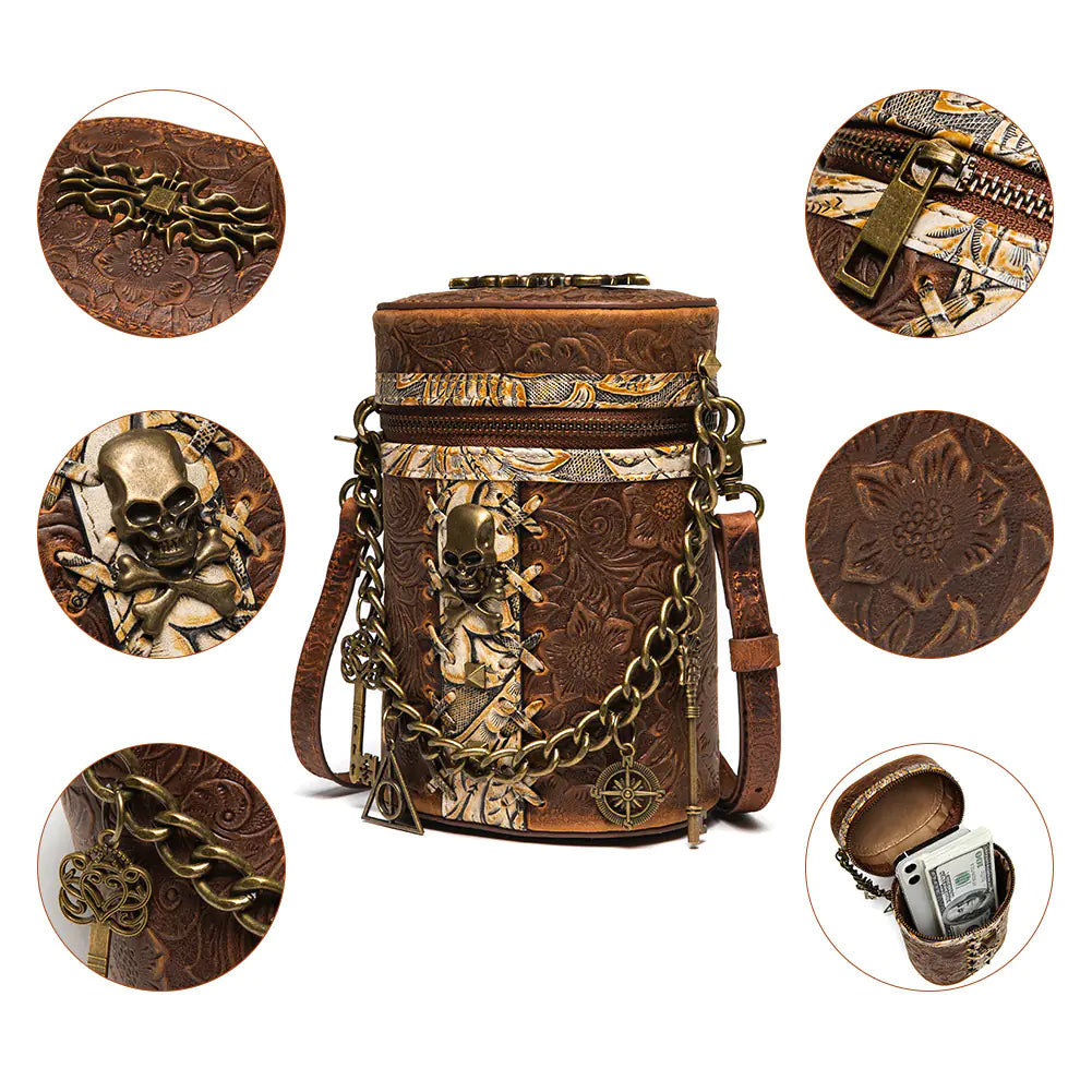 Women's Retro Head Layer Cowhide Bucket Bag