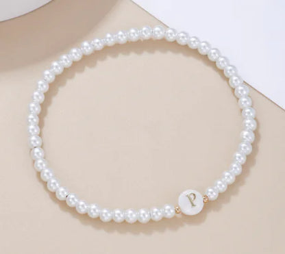 Dainty Faux Pearl Bead Initial Bracelet for Women