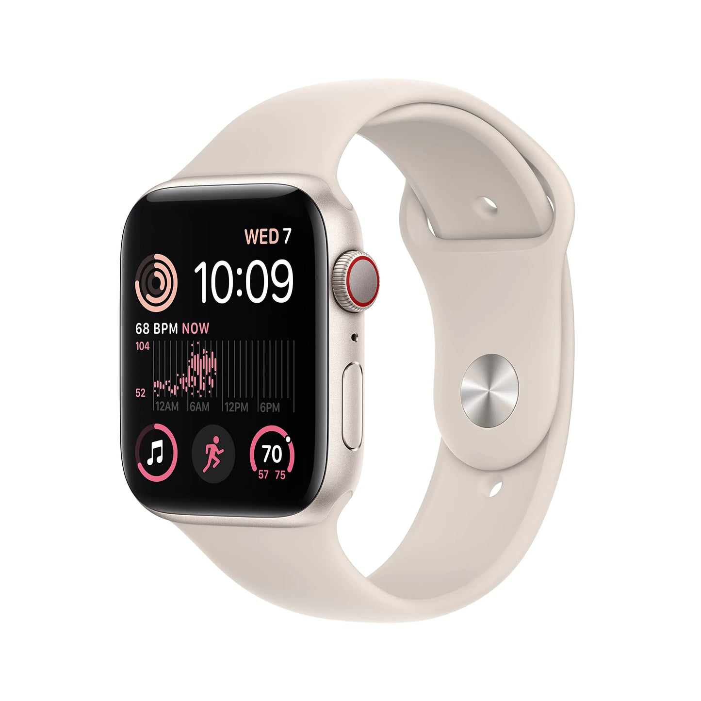 Apple Watch SE (2nd Gen) (GPS + Cellular 44mm) - Starlight Aluminum Case with Starlight Sport Band S/M (Renewed)
