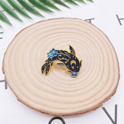 Animal Couple Brooch - Cartoon Tai Chi Fish Design