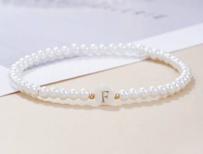 Dainty Faux Pearl Bead Initial Bracelet for Women