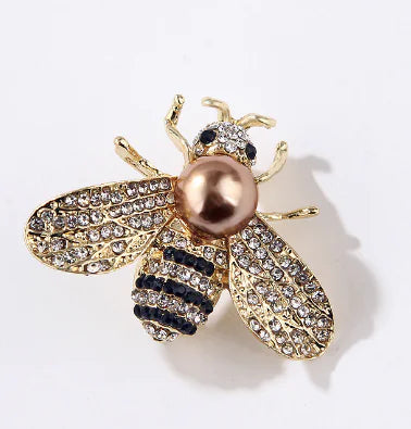 Shiny Bee Brooch with Large Faux Pearl - Unique Jewelry