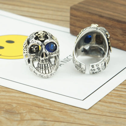 Men's Sterling Silver Graffiti Skull Ring