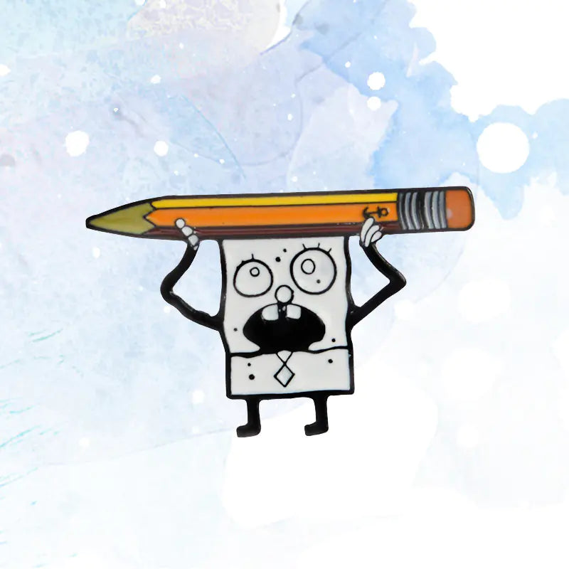 Cute Sponge Bag Pencil Enamel Brooch in Cartoon Design