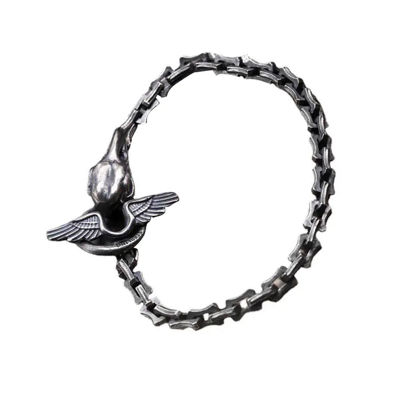Silver Vintage Raven Head Keel Bracelet