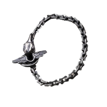 Silver Vintage Raven Head Keel Bracelet