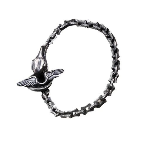 Silver Vintage Raven Head Keel Bracelet
