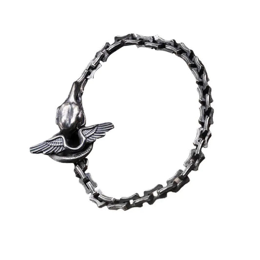 Silver Vintage Raven Head Keel Bracelet