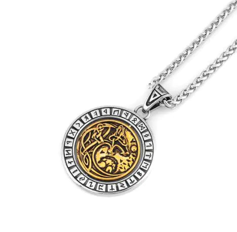Fenrir Wolf Runic Necklace with Stainless Steel Pendant (One Set)