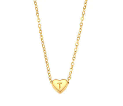 Initial Love Necklace - 18K Gold Plated Heart Pendant (One)