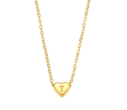 Initial Love Necklace - 18K Gold Plated Heart Pendant (One)