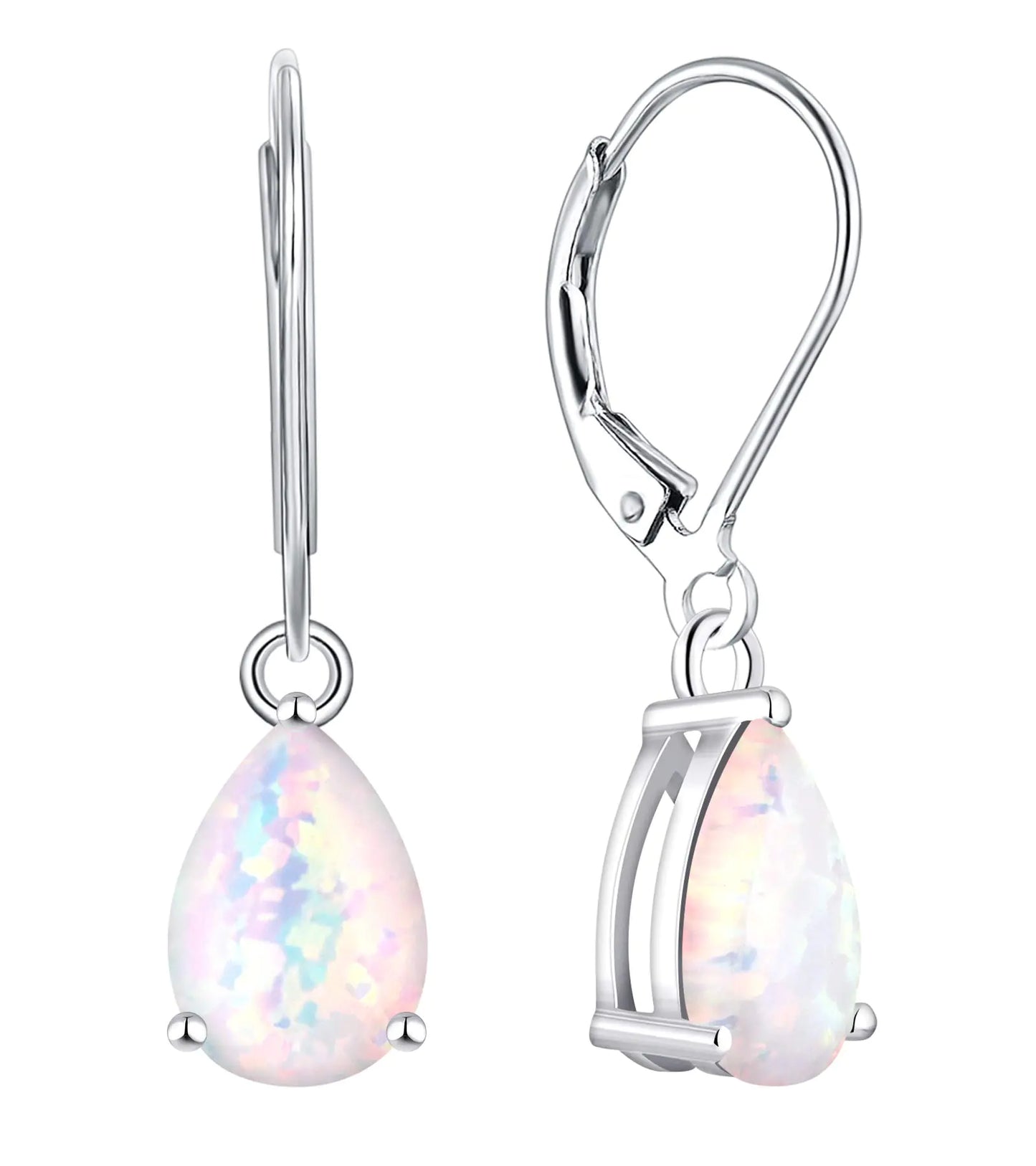 YL Dangle Drop Earrings Sterling Silver Solitaire Leverback Earring 7x10 MM Teardrop Created Opal Jewelry for Women
