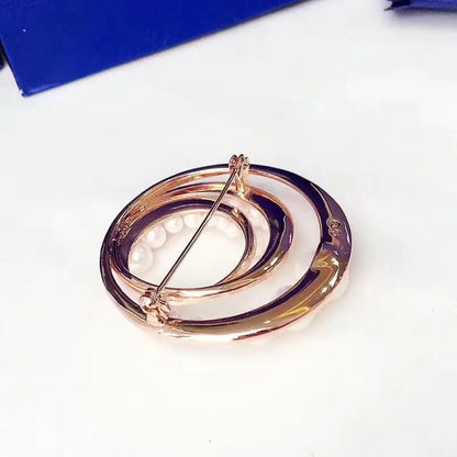 Spiral Ring Crystal Pearl Brooch for Elegant Ladies