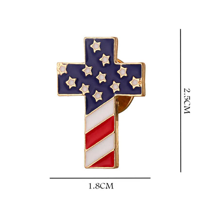 Zinc Alloy Cross American Flag Brooch for Men and Women
