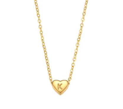 Initial Love Necklace - 18K Gold Plated Heart Pendant (One)