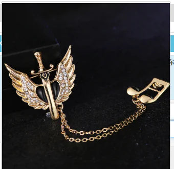 Angel Wing Music Notes Brooch with Vintage Crown Design