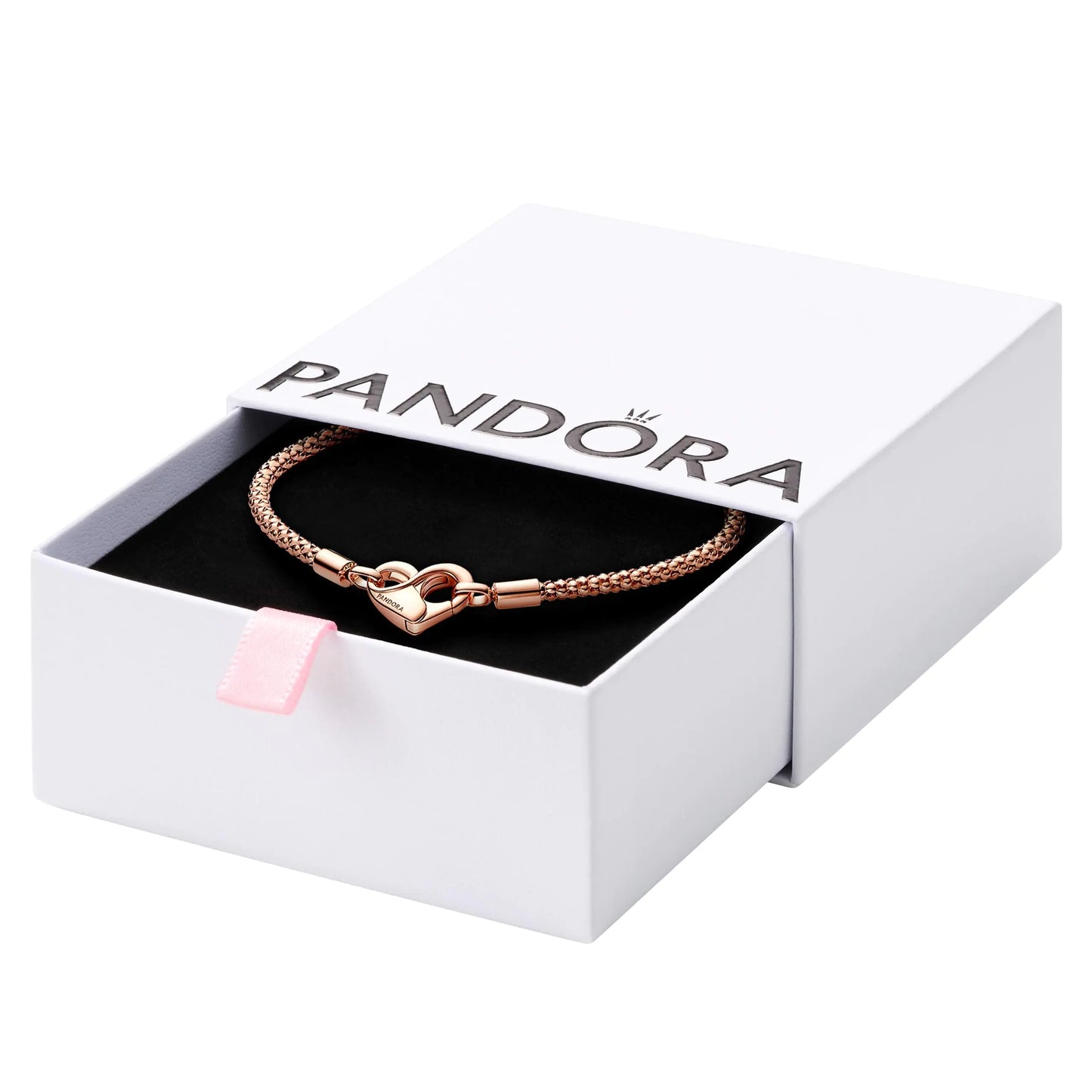 PANDORA Moments Studded Chain Bracelet - Compatible Moments Charms - Rose Gold Charm Bracelet for Women - With Gift Box - 17 cm