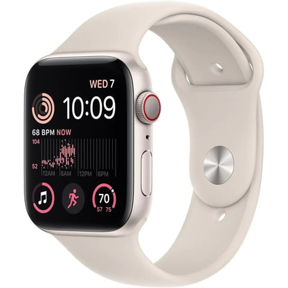 Apple Watch SE (2nd Gen) (GPS + Cellular 44mm) - Starlight Aluminum Case with Starlight Sport Band M/L (Renewed)