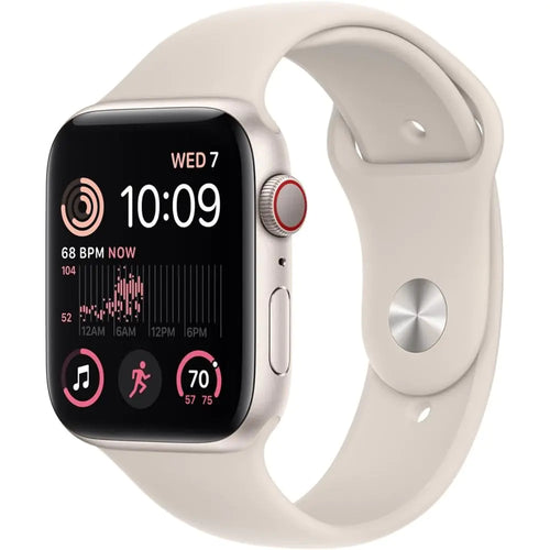 Apple Watch SE (2nd Gen) (GPS + Cellular 44mm) - Starlight Aluminum Case with Starlight Sport Band M/L (Renewed)