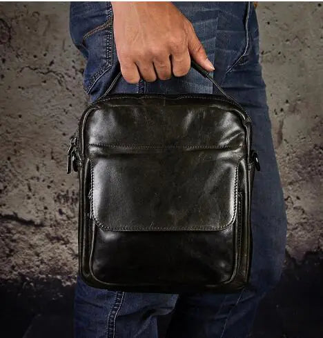 Vintage Leather Vertical Shoulder Bag for Men