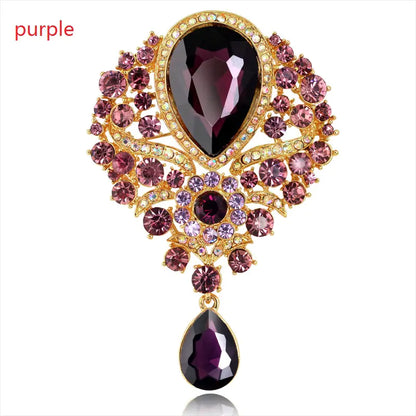 Retro Gemstone Glass Crystal Pendant Brooch Jewelry
