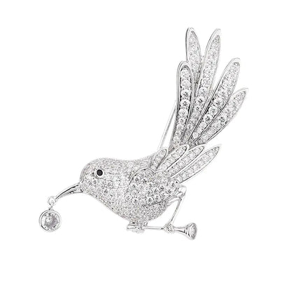 Chic Animal Brooch with Zircon Bird Pin for Women