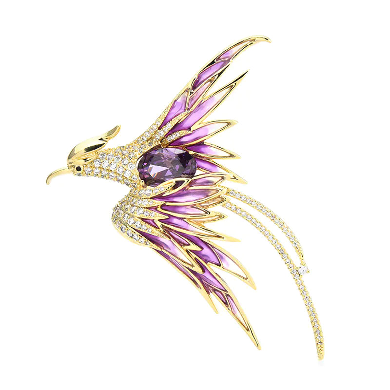 Colorful Phoenix Classic Enamel Brooch with Diamonds