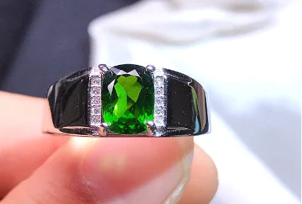 925 Silver Men's Ring with Diamond Accent