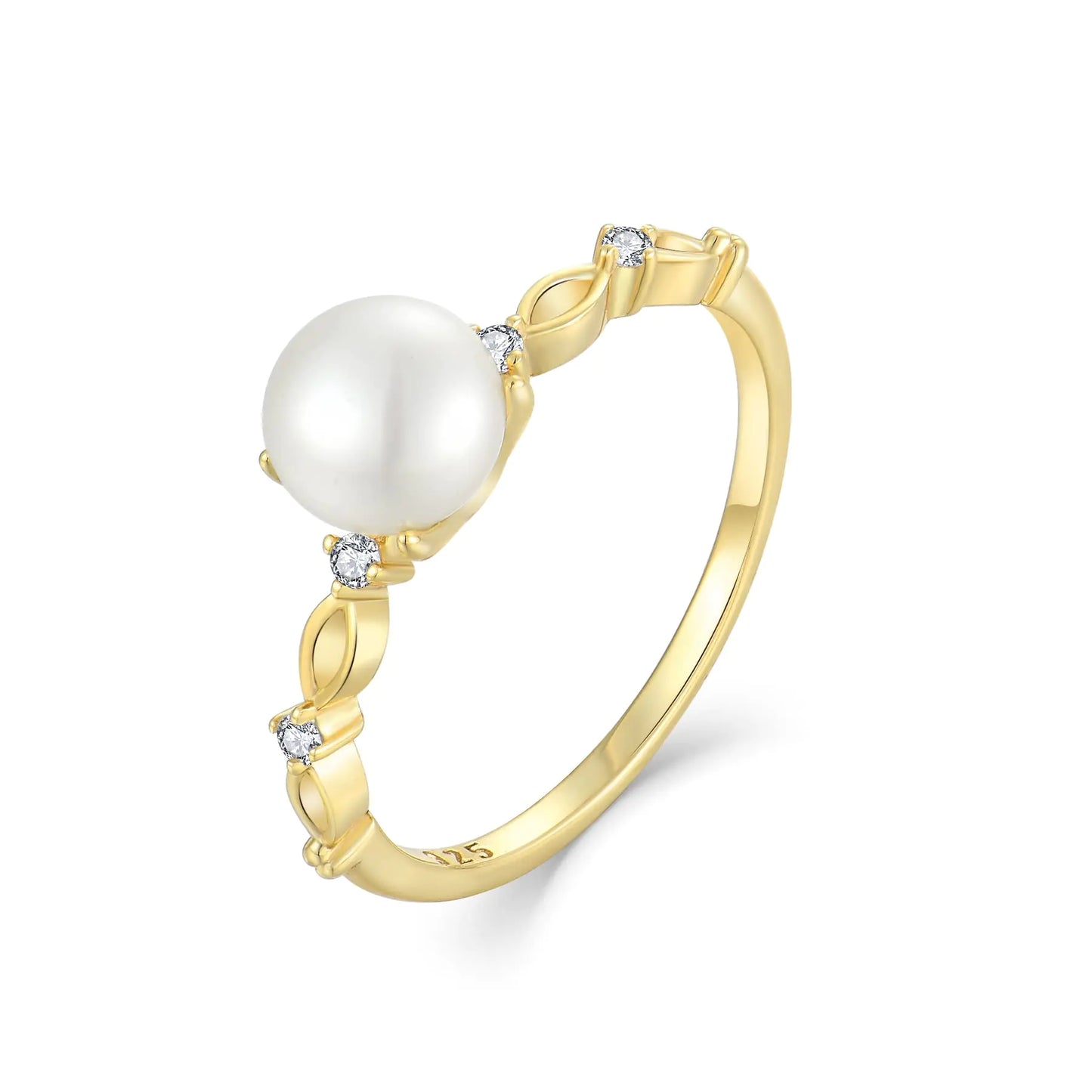 STARCHENIE 7mm Cultured Freshwater Pearl Cubic Zirconia Ring Sterling SilverPearl Ring for Women size7