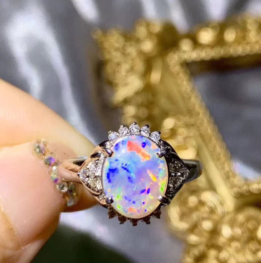 Natural Opal Silver Ring for Women's Fashion