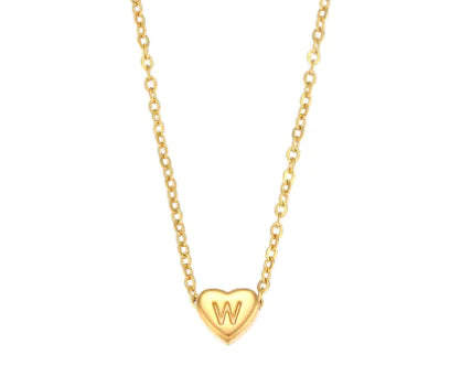 Initial Love Necklace - 18K Gold Plated Heart Pendant (One)