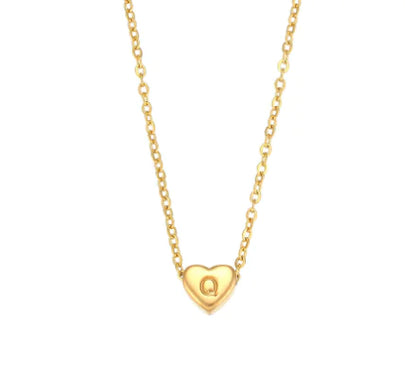 Initial Love Necklace - 18K Gold Plated Heart Pendant (One)