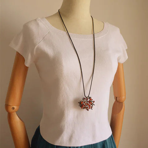 Colorful Stone Big Branch Long Necklace and Brooch