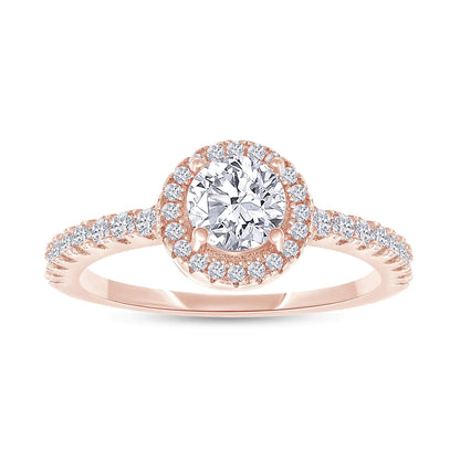 SAVEARTH DIAMONDS 18K Rose Gold Plated Halo Ring | Center 5MM Moissanite Diamond Ring for Women | Round Engagement Promise Rings for Her (0.70 Ctw) Ring Size-8