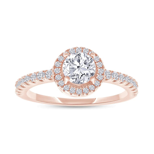 SAVEARTH DIAMONDS 18K Rose Gold Plated Halo Ring | Center 5MM Moissanite Diamond Ring for Women | Round Engagement Promise Rings for Her (0.70 Ctw) Ring Size-8
