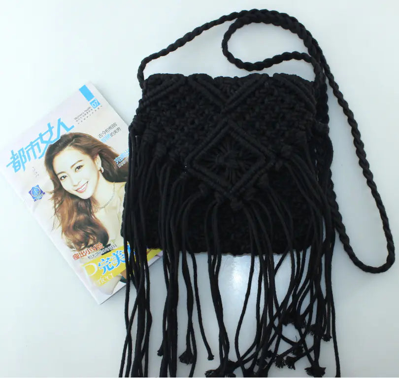 Tassel Bag, Handwoven Cotton Rope Bag