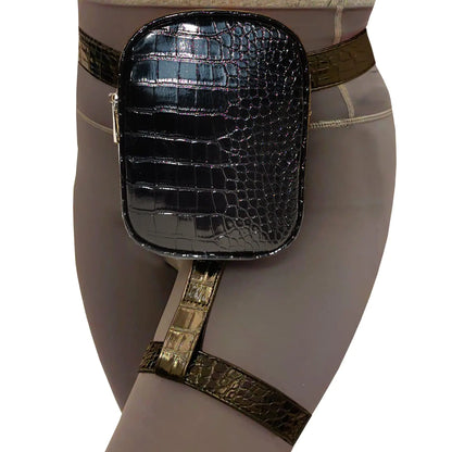 INNTURT Leg Harness Bag Leg Bag Synthetic Leather Thigh Bag Hip Bag Fanny Packs Thigh Harness Women Black