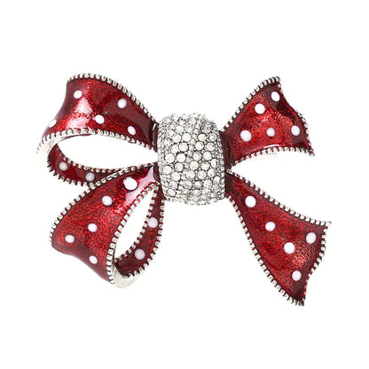 Korean Style Dual-Use Bow Tie Brooch with Rhinestones