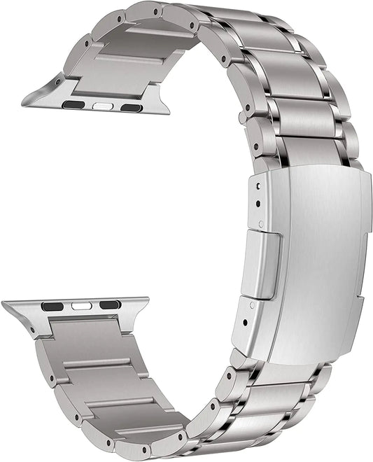 MaKTech Titanium BandFive-Piece Link Metal Bracelet with Tortoise Bucklefor Apple Watch 10/9/Ultra 2/SE/8/7[2024] (42mm/41mm/40mmSilver)