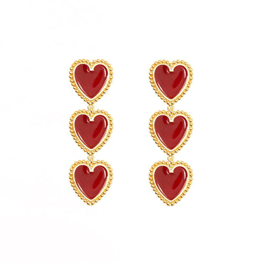 3 Red Hearts Earrings - Romantic Gift Jewelry | Aethel Adorn