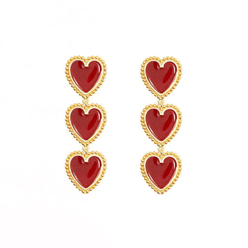 3 Red Hearts Earrings - Romantic Gift Jewelry | Aethel Adorn