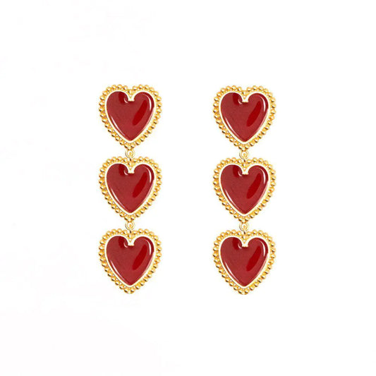 3 Red Hearts Earrings - Romantic Gift Jewelry | Aethel Adorn