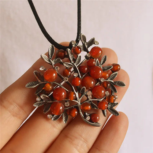 Colorful Stone Big Branch Long Necklace and Brooch